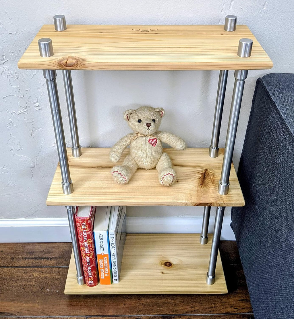 Solid Cedar Wood Stainless Steel Metal Bookcase 16 Inch Wide Z7535