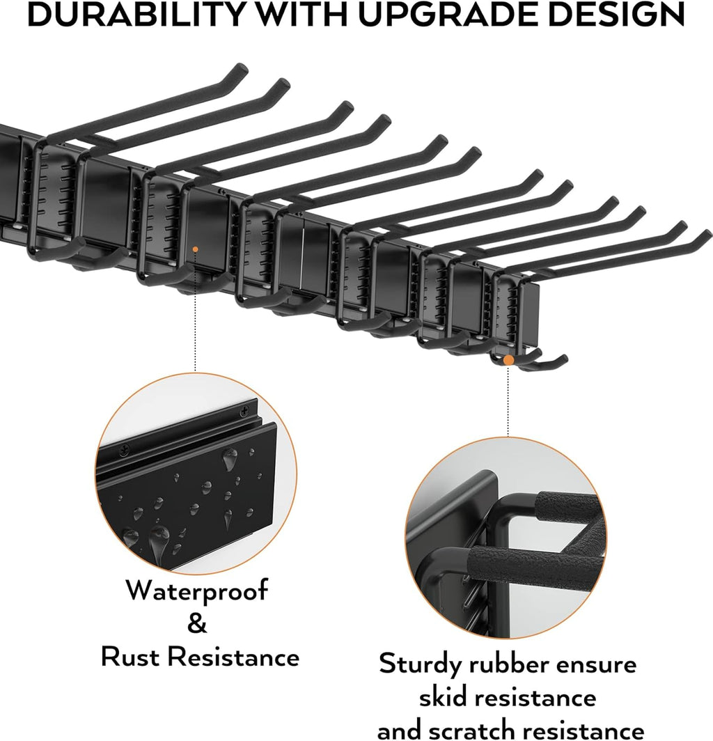 48 Inch Wall Mounted Tool Storage Rack with 6 Adjustable Hooks and 3 Rails Pack of 2 Y40356