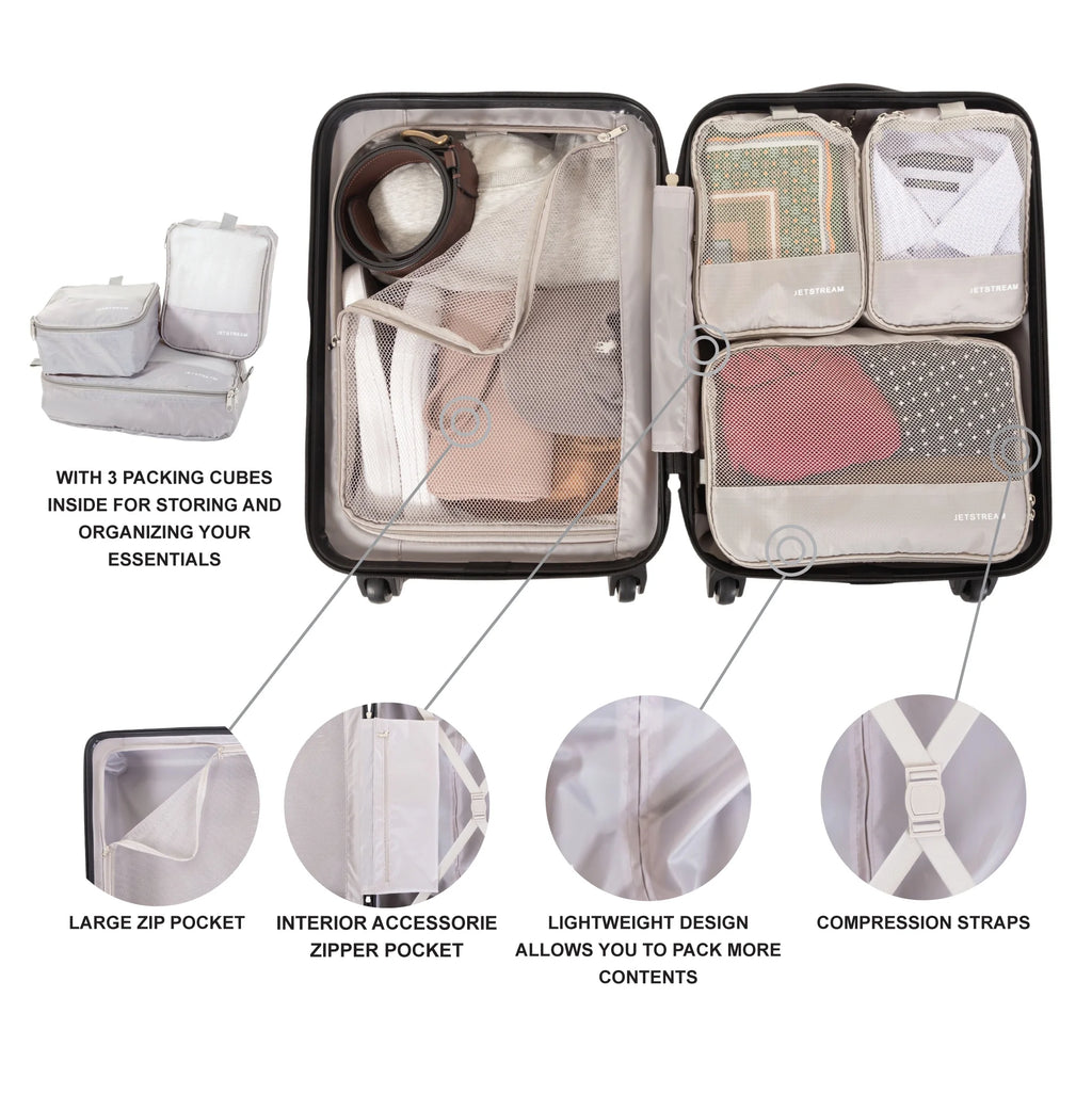 5pc Hardside Rolling Spinner Upright Set, 20" 28" Luggage, 3pc Packing Cubes, Charcoal B5606