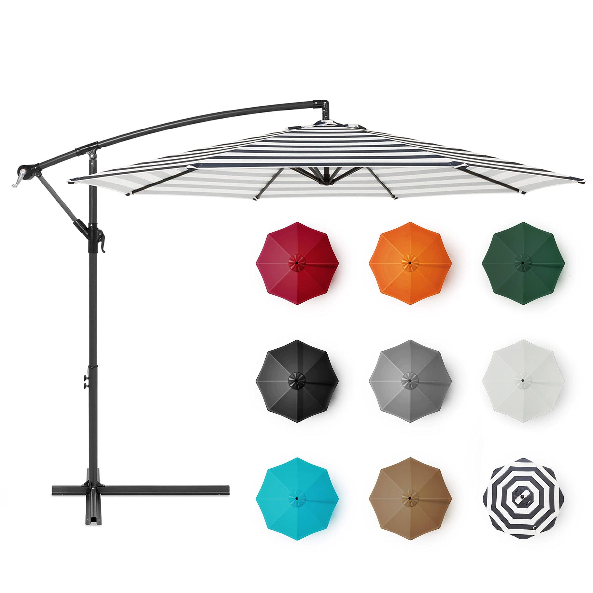 Navy Stripe Cantilever Patio Umbrella with Stand X30682