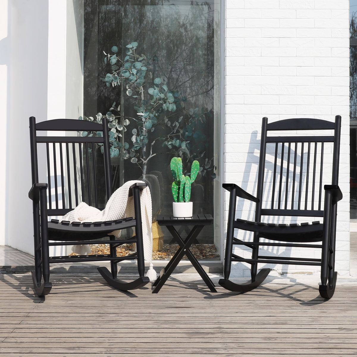 Black Wood Rocking Chair Set of 3 with Foldable Table Y348