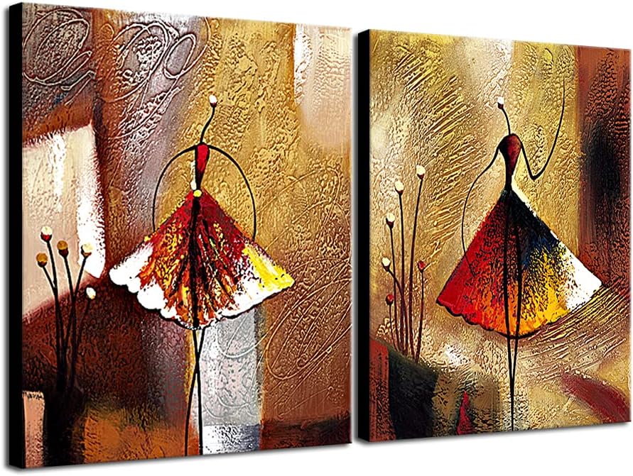 Framed Art Ballet Dancers Hand Painted Abstract Canvas Wall Art with Black Frame C951161