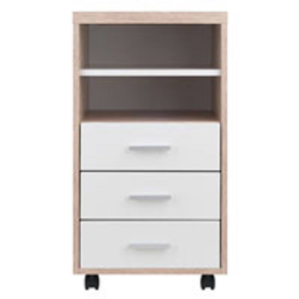Beige and White Storage Cabinet with Two Shelf and Three Drawers F328