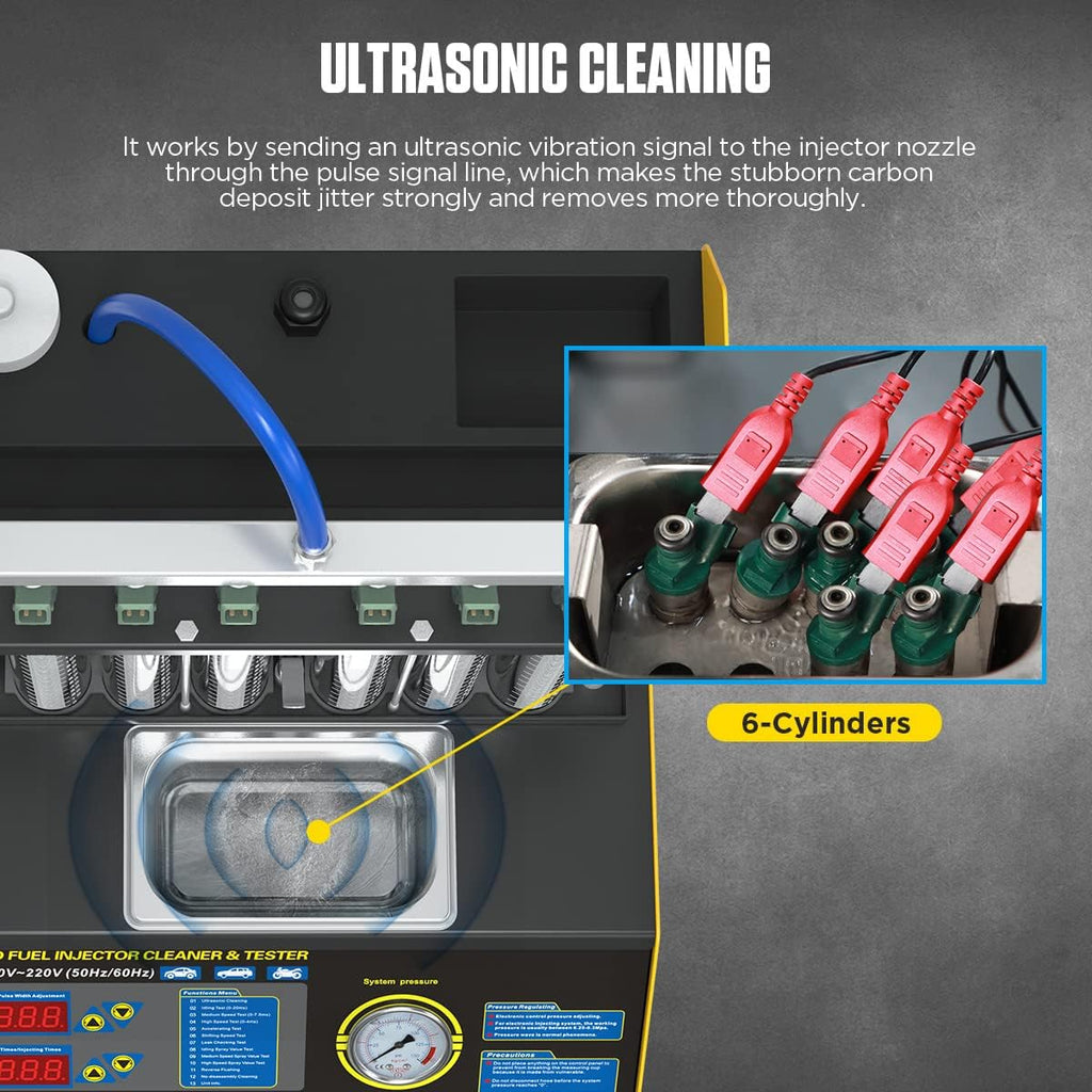 6 Cylinder Ultrasonic Fuel Injector Cleaner and Tester 110V/220V P3512