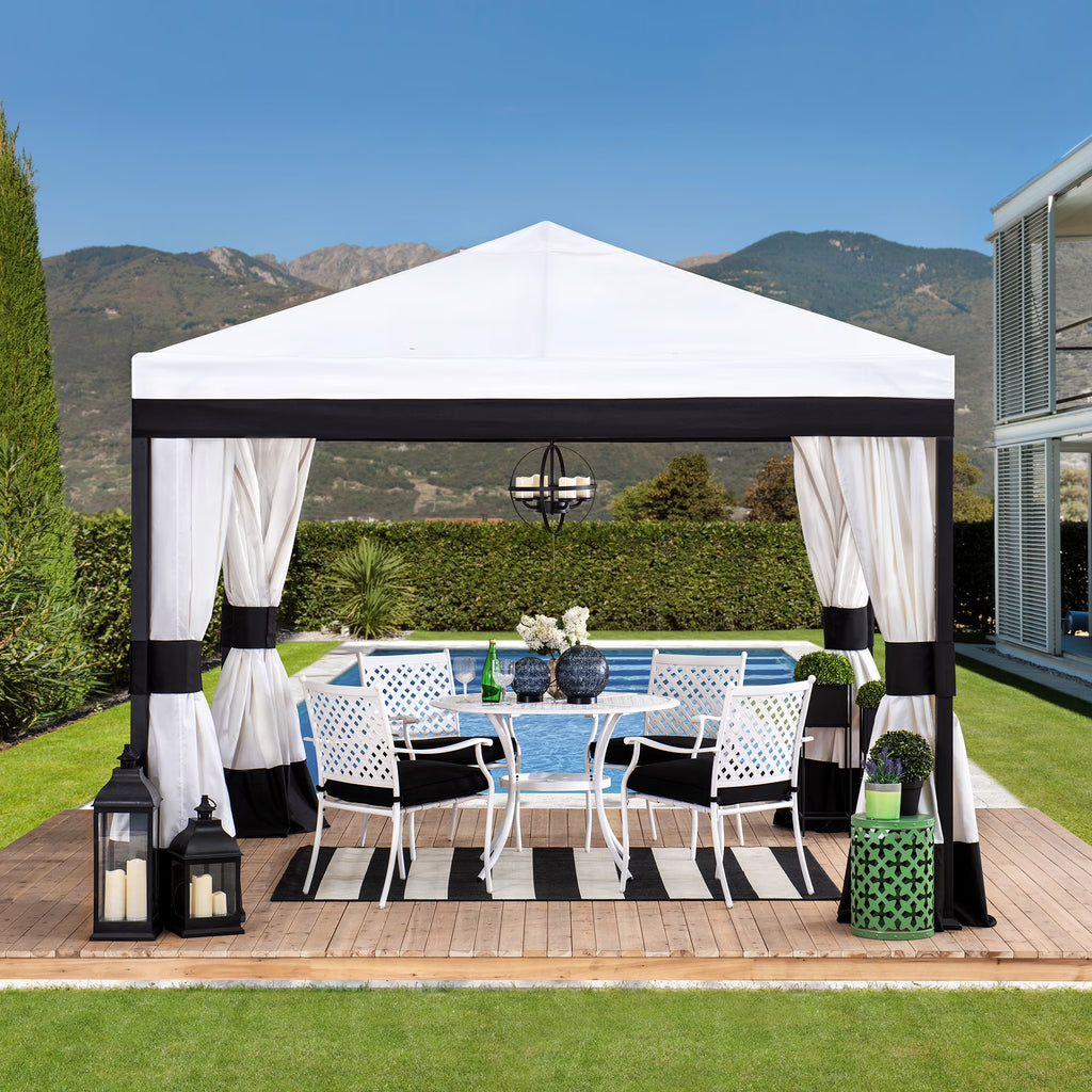 Black and White Steel Gazebo with Mosquito Netting D42017