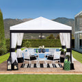 Black and White Steel Gazebo with Mosquito Netting D42017