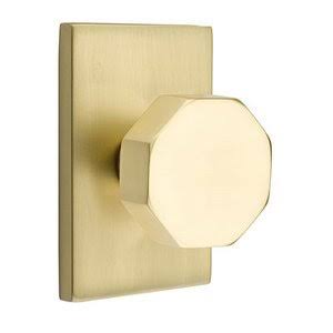 Satin Brass Passage Octagon Door Knob with Rectangular Rose Z499