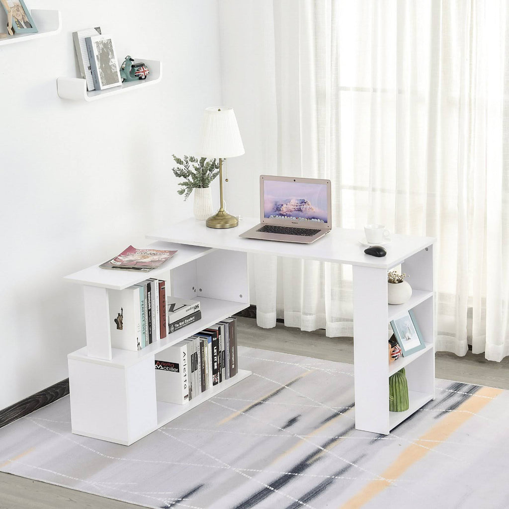 360 Rotating L Shaped Corner Desk with Bookshelves P238