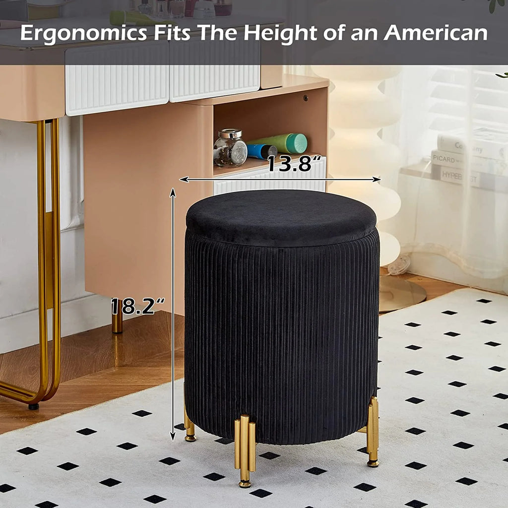 Black Velvet Round Ottoman with 23Qt Storage A75032