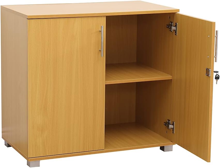 Beech Storage Cabinet 2 Door Locking Cupboard Bookcase W669