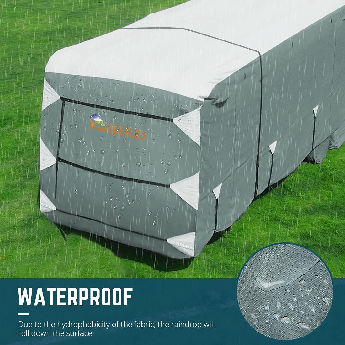 5th Wheel RV Cover, Extra-Thick 5 Layers Anti-UV Top Panel, Fits 26'-29' Motorhome with 2Pcs Extra Straps & 4 Tire Covers U7417