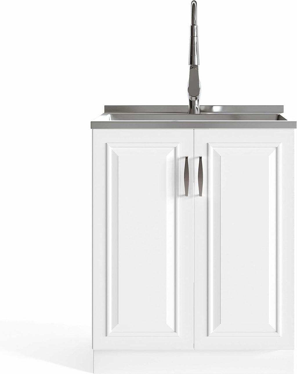 28 inch Laundry Cabinet with Pull-out Faucet and Stainless Steel Sink with 1 Storage Compartment M953