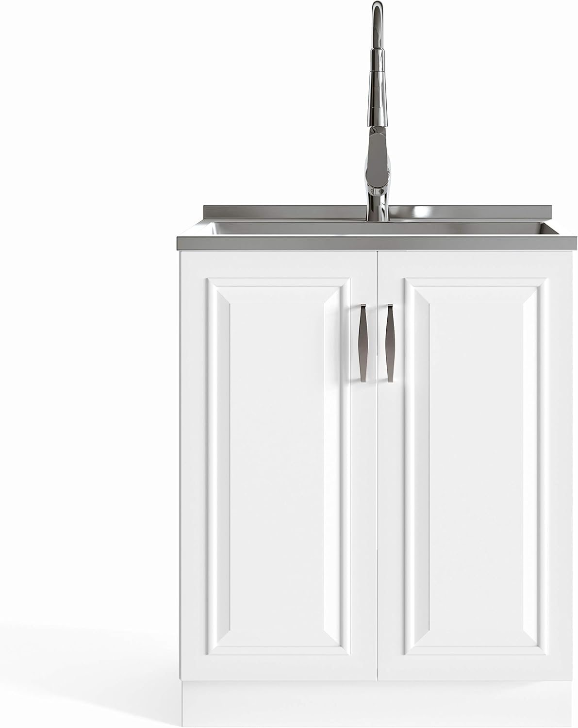 28 inch Laundry Cabinet with Pull-out Faucet and Stainless Steel Sink with 1 Storage Compartment M953