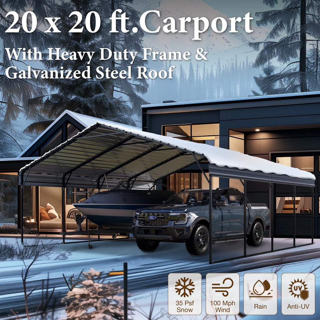 20 x 20 ft Metal Carport with Galvanized Steel Roof T12921