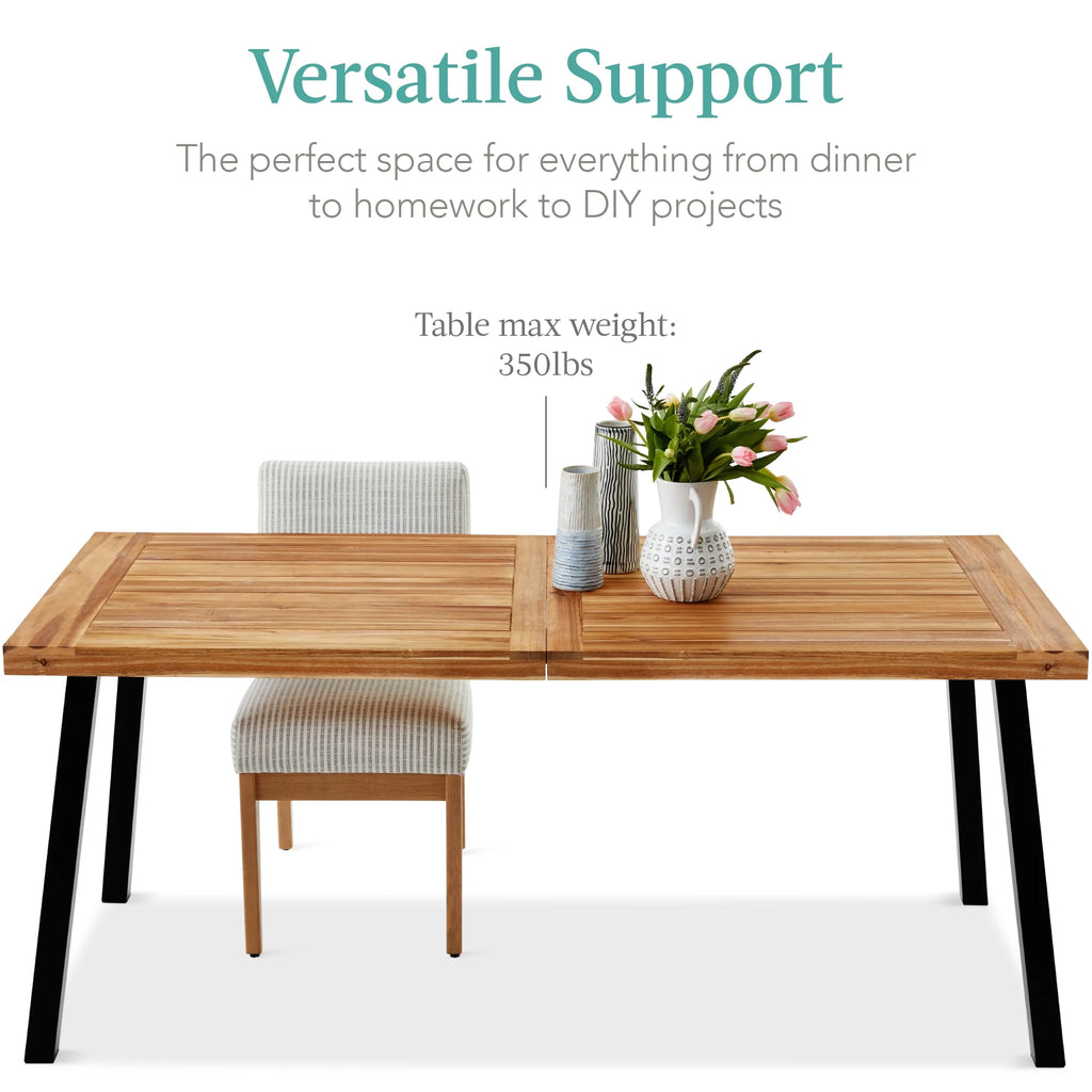 Rustic Acacia Wood Picnic Dining Table with Metal Legs L989376