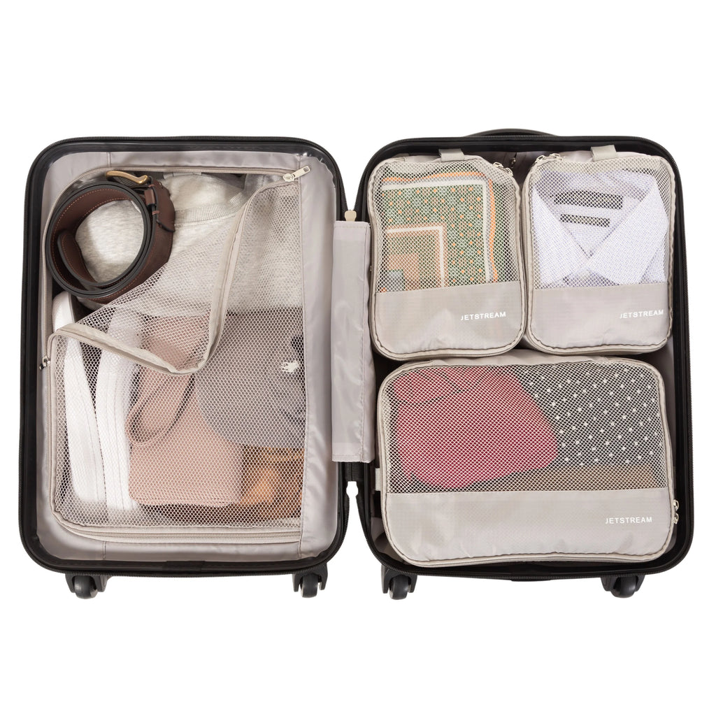 5pc Hardside Rolling Spinner Upright Set, 20" 28" Luggage, 3pc Packing Cubes, Charcoal B5606
