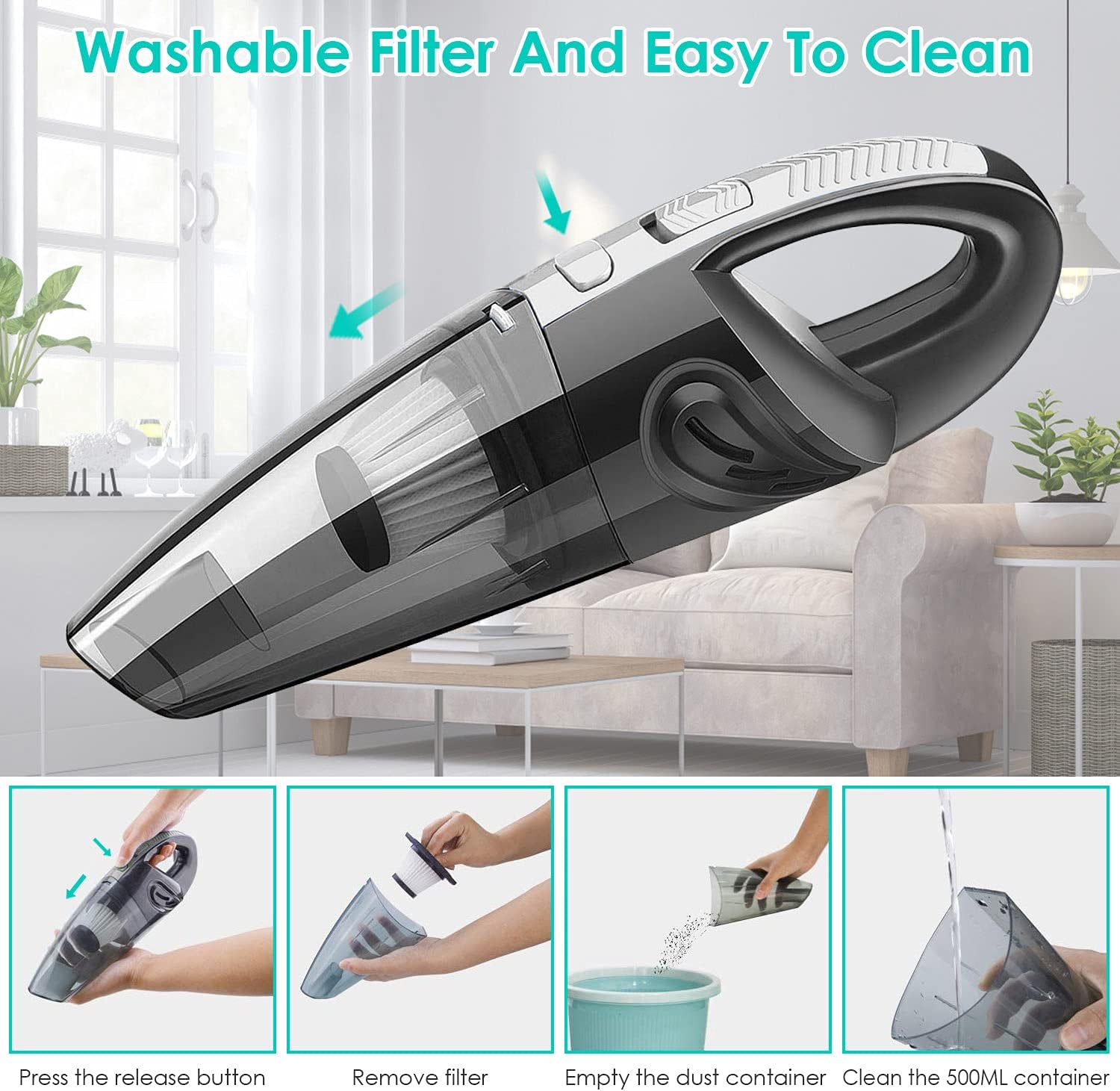 Portable Handheld Vacuum Cleaner Cordless Rechargeable Mini Car Vacuum Wet Dry Pack of 2 G813