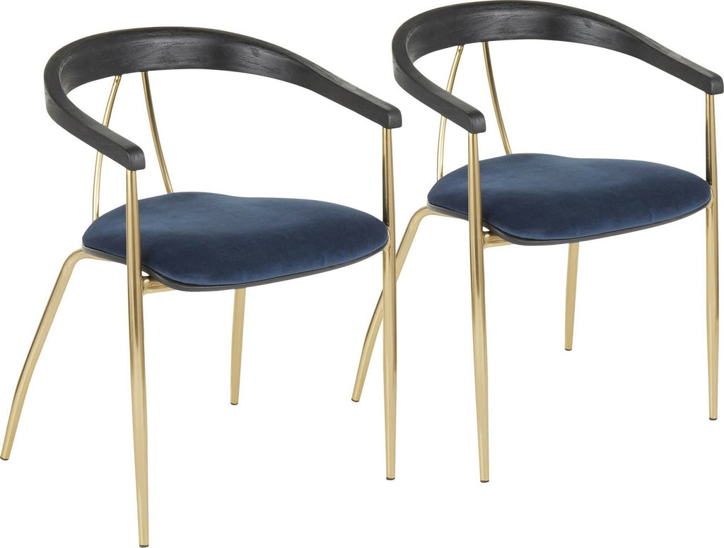 Blue Velvet Gold Metal Chair Set of 2 U41755