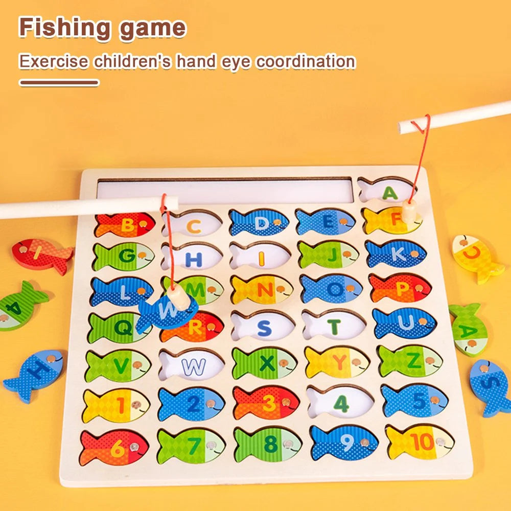 Magnetic Fishing Game for Kids 39 Pcs Wooden with 2 Magnetic Rods J808
