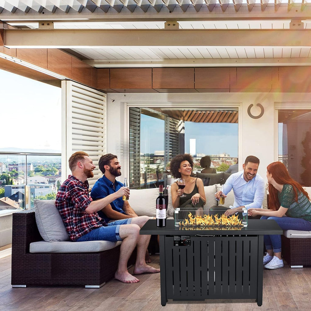 43 Inch 50,000 BTU Auto-Ignition Gas Fire Pit Table with Glass Wind Guard, Lava Stone P53737