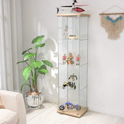 White Wood 4-Shelf Glass Display Cabinet with Door B9284