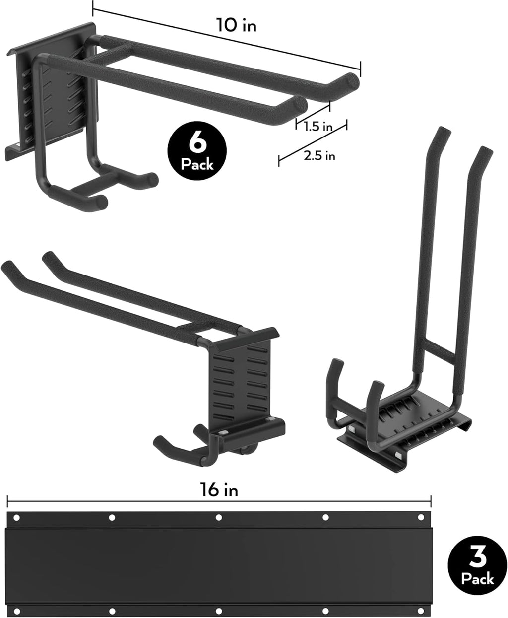 48 Inch Wall Mounted Tool Storage Rack with 6 Adjustable Hooks and 3 Rails Pack of 2 Y40356