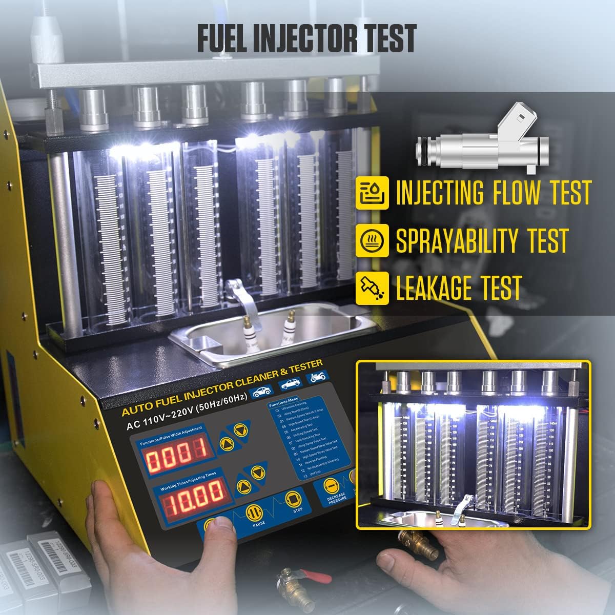 6 Cylinder Ultrasonic Fuel Injector Cleaner and Tester 110V/220V P3512