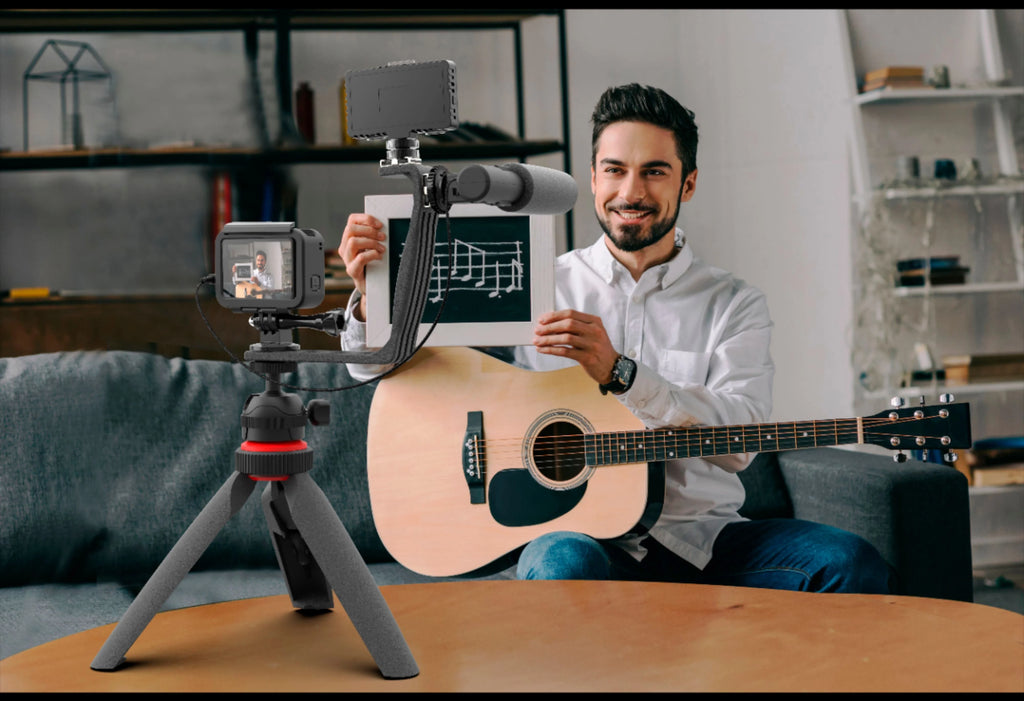 Black Phone Video Stabilizer Rig Kit with Microphone, Light Diffuser and Mini Tripod H968823