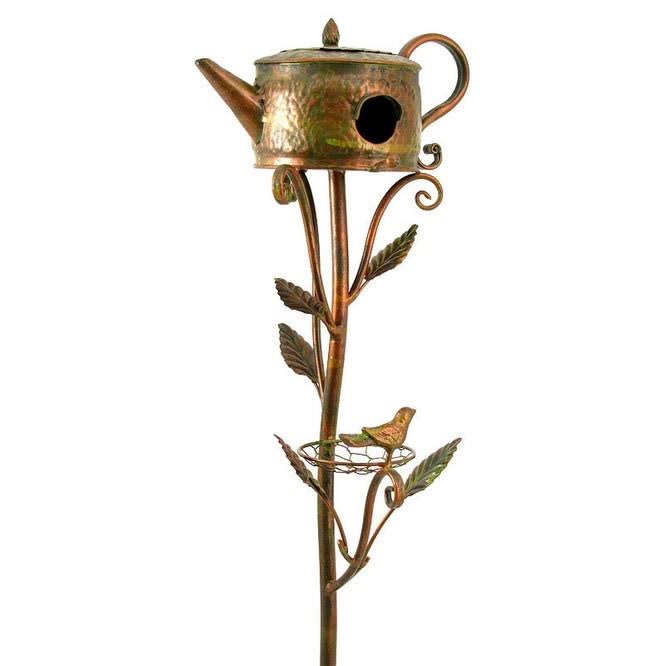 Antique Copper Teapot Birdhouse Garden Stake N570071
