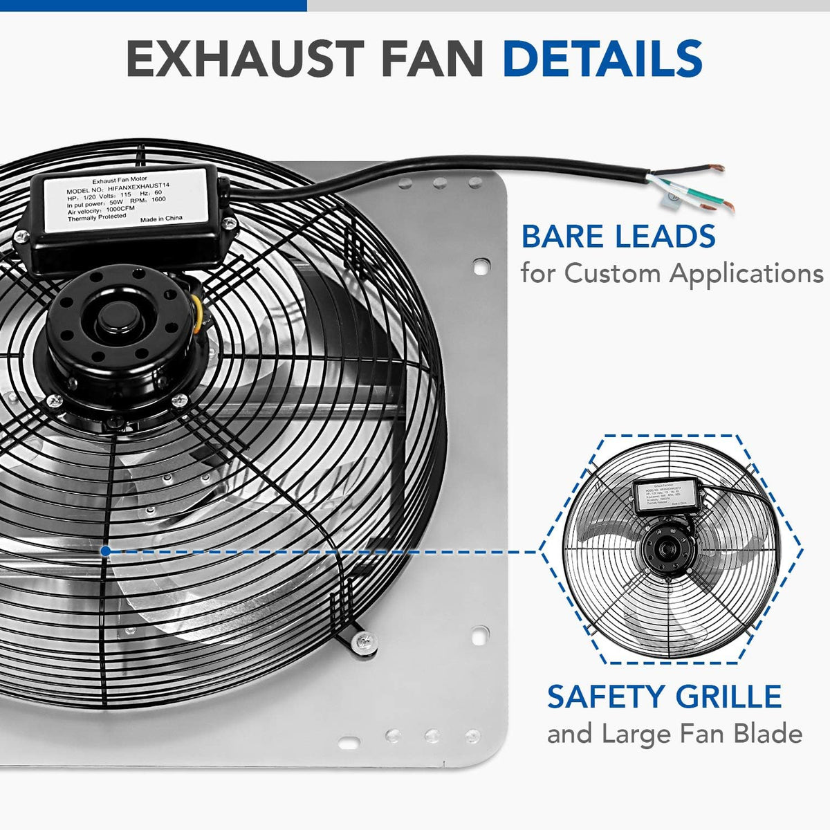 14 Inch Shutter Exhaust Fan Aluminum, 1650RPM, 1000 CFM, 2-Pack, Silver L49917
