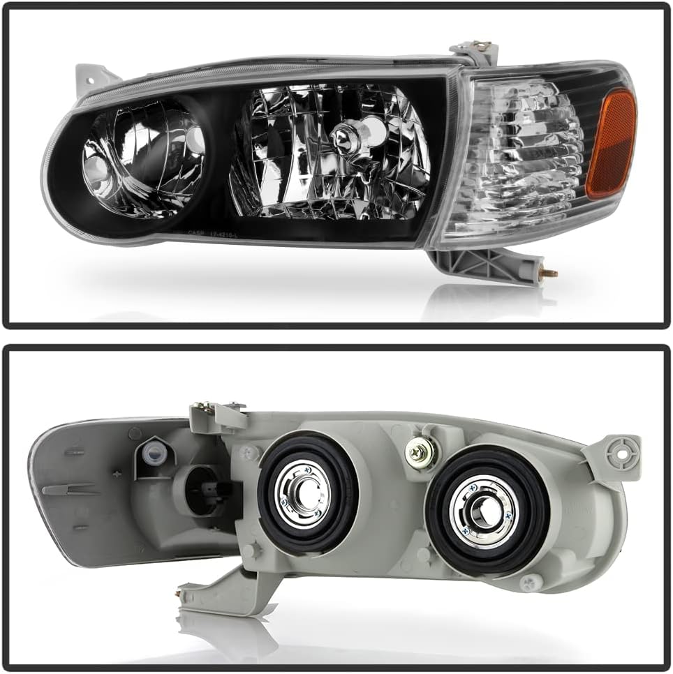 Black Housing Headlights Headlamps with Corner Signal Lamps Pair Set Z7196