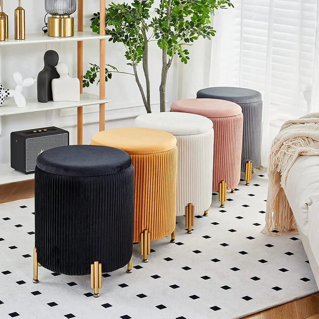 Black Velvet Round Ottoman with 23Qt Storage A75032
