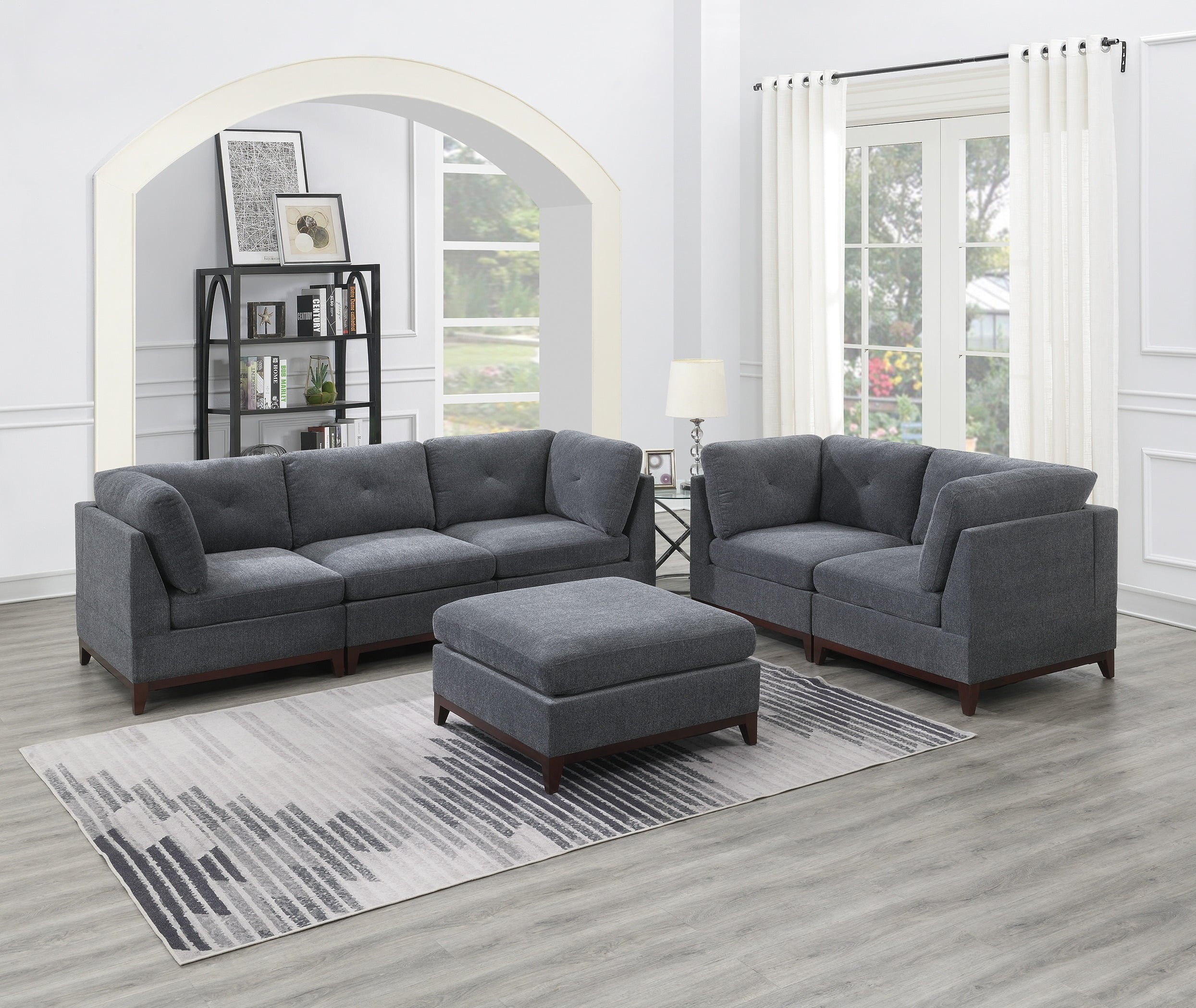 Modular Corner Sofa Set with Ottoman, Ash Gray Chenille M37368