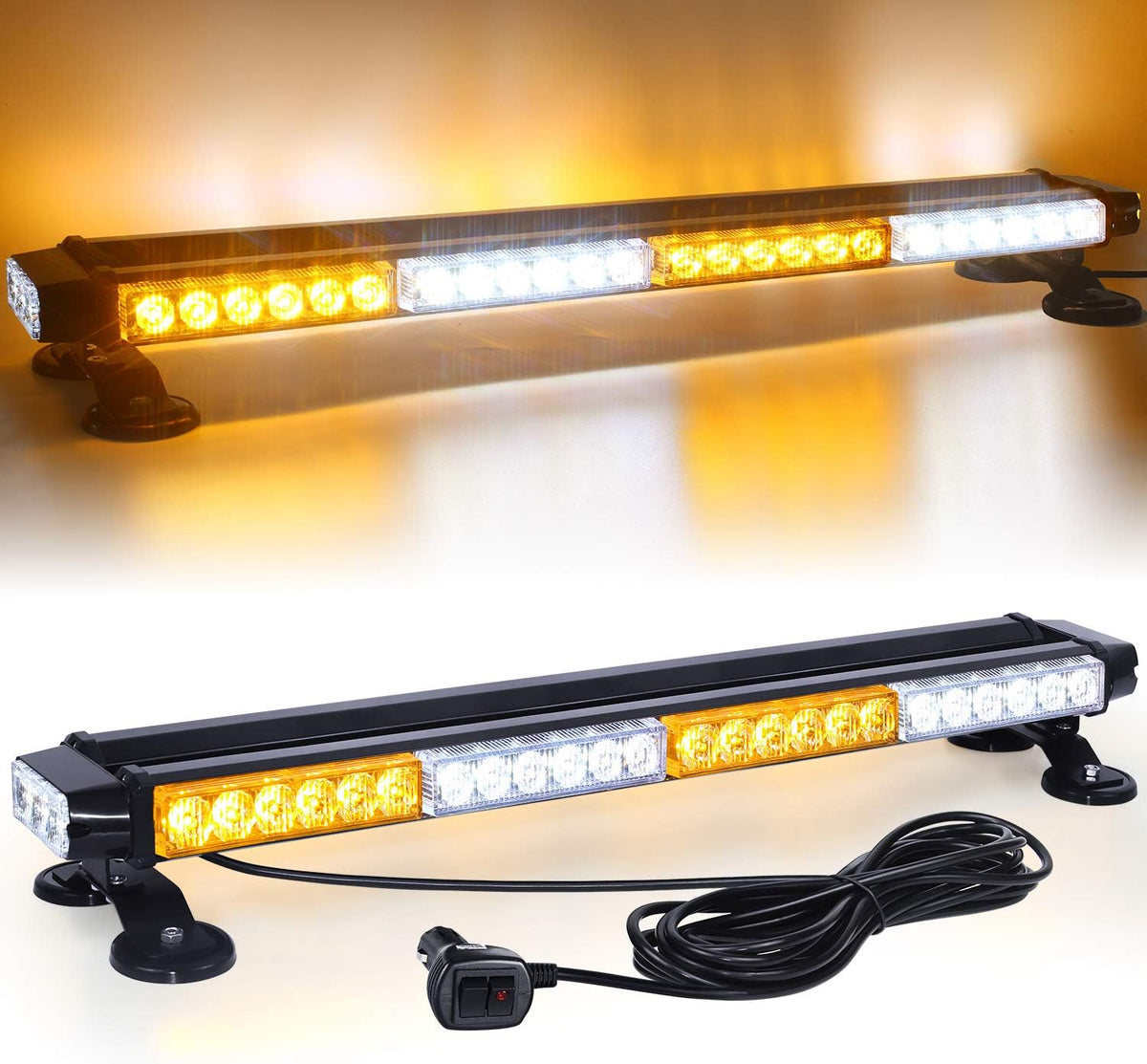 Amber White 26.5'' 54 LED Strobe Light Bar with Magnetic and 16 ft Cord U25460