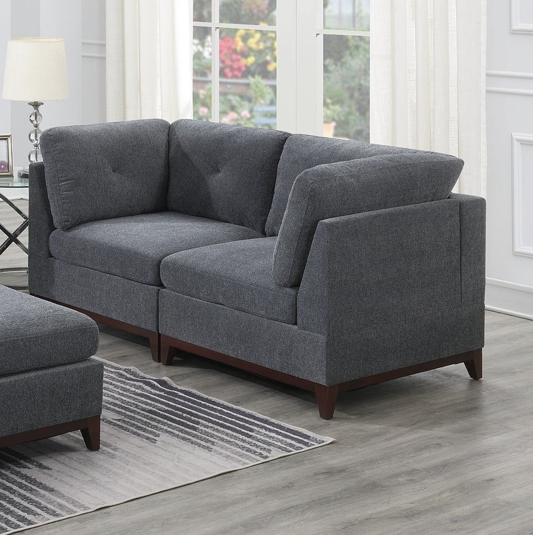 Modular Corner Sofa Set with Ottoman, Ash Gray Chenille M37368