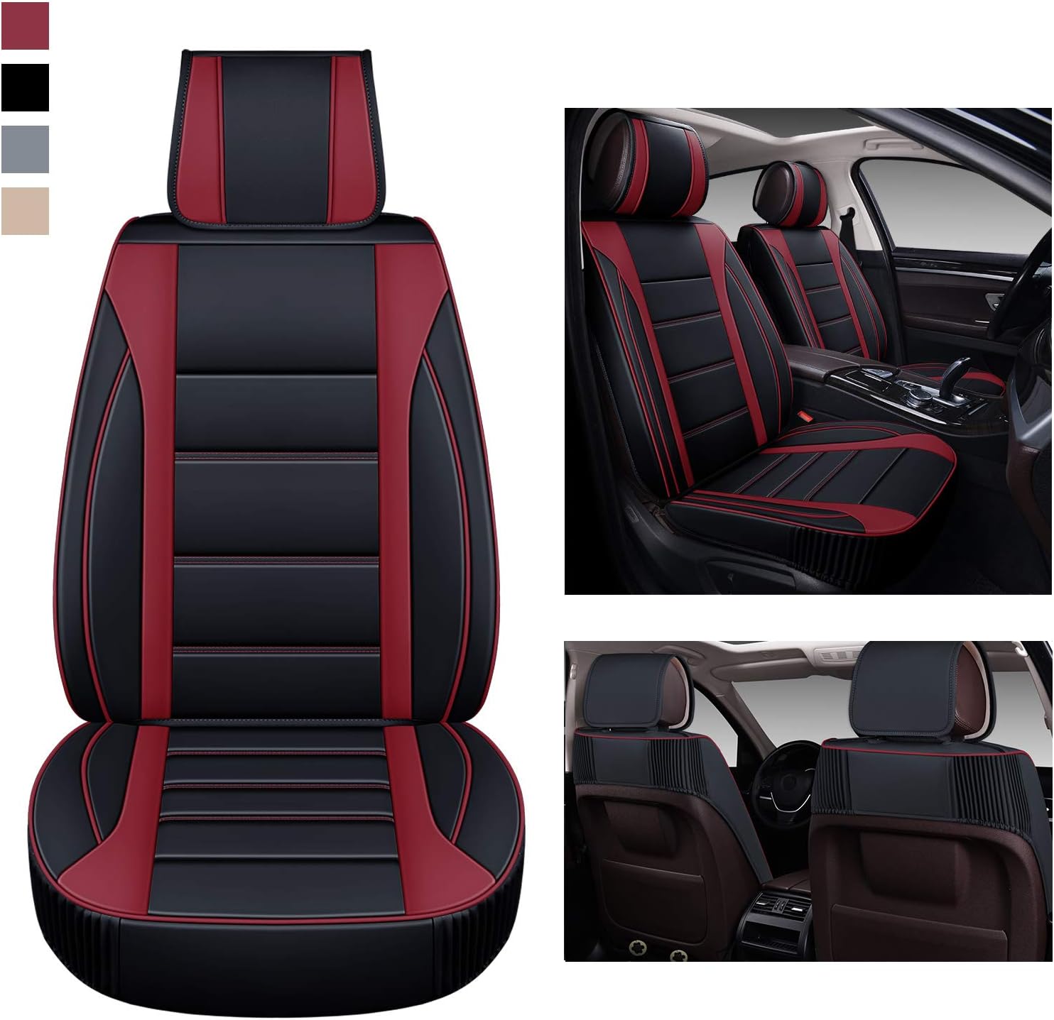 Leather Car Seat Covers Front Pair with Faux Waterproof Leather V68856