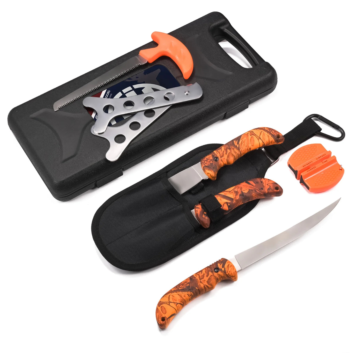 8 Pieces Hunting Deer Knife Set with Nylon Belt Sheath U200339
