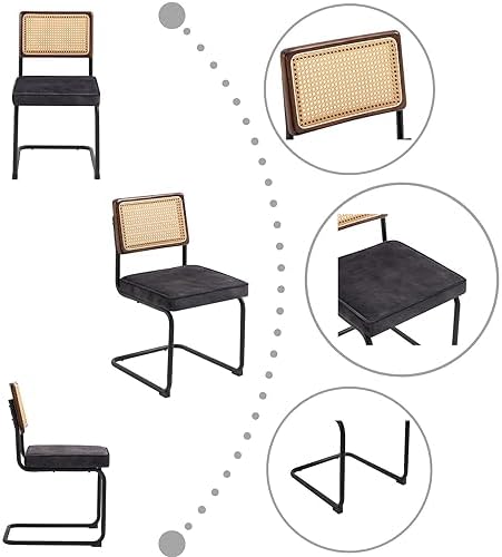 Velvet Accent Chairs with Rattan Upholstery and Cantilever Metal Base U324
