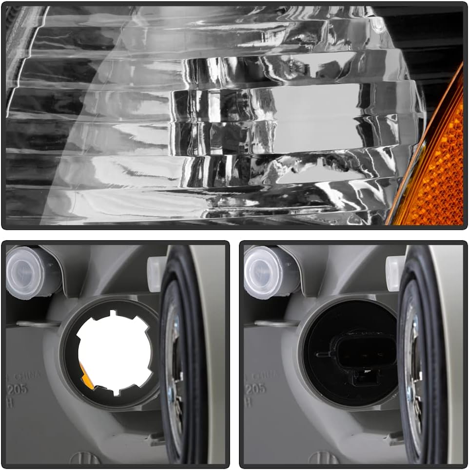Black Housing Headlights Headlamps with Corner Signal Lamps Pair Set Z7196