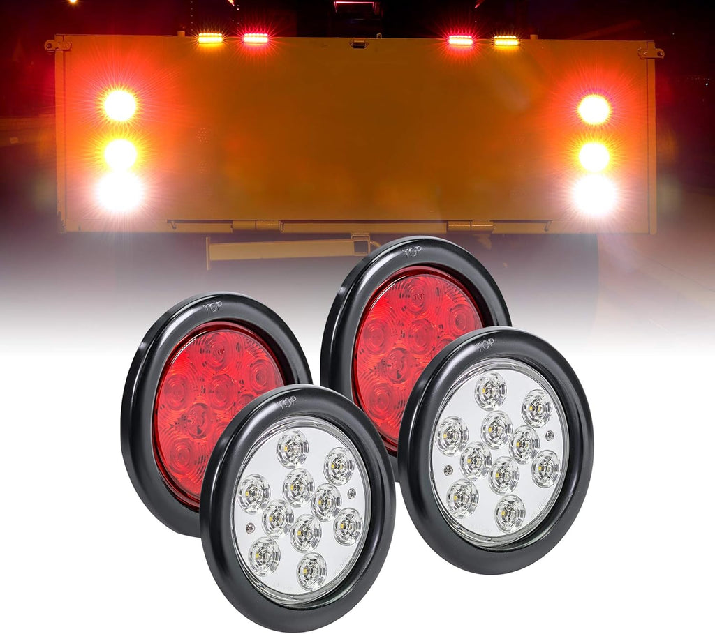 2 Red 2 Amber 2 White 4" Round LED Trailer Tail Light Kit H735983