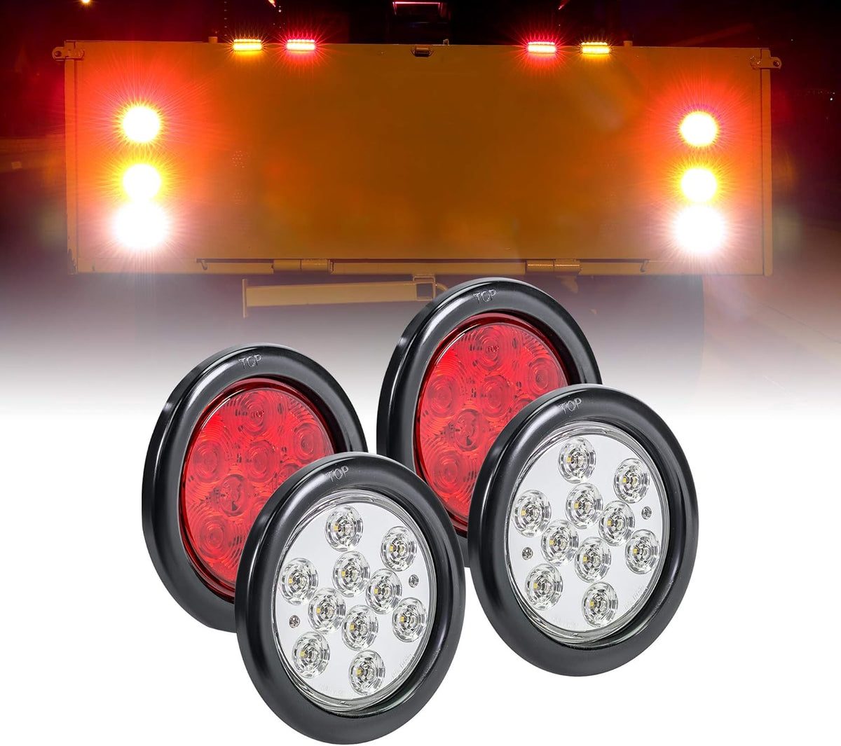 2 Red 2 Amber 2 White 4" Round LED Trailer Tail Light Kit H735983