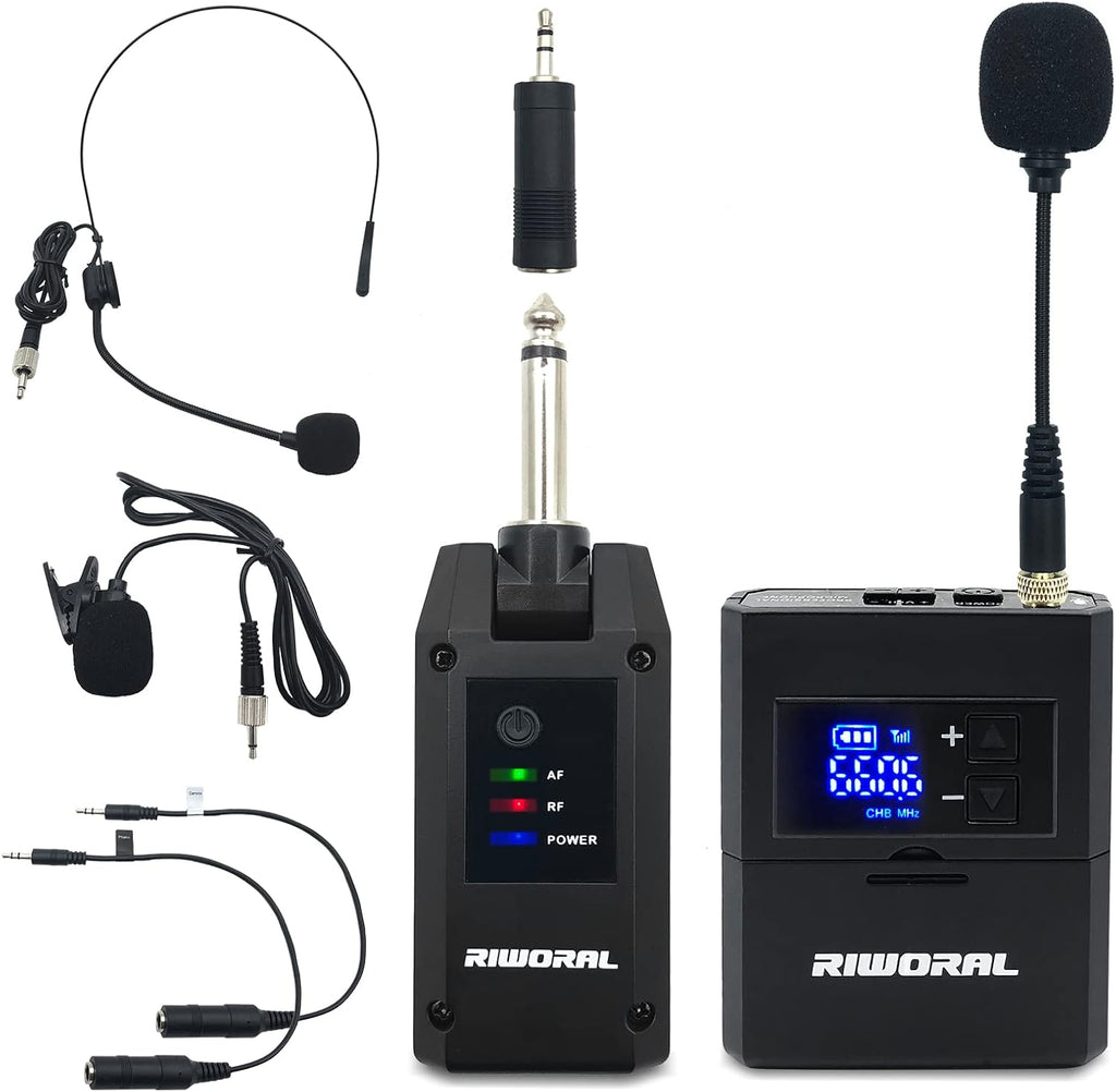 UHF Wireless Microphone System with Lavalier Mic, Headset Mic, Handheld Mic, Transmitter & Receiver, Pack of 2 H650063