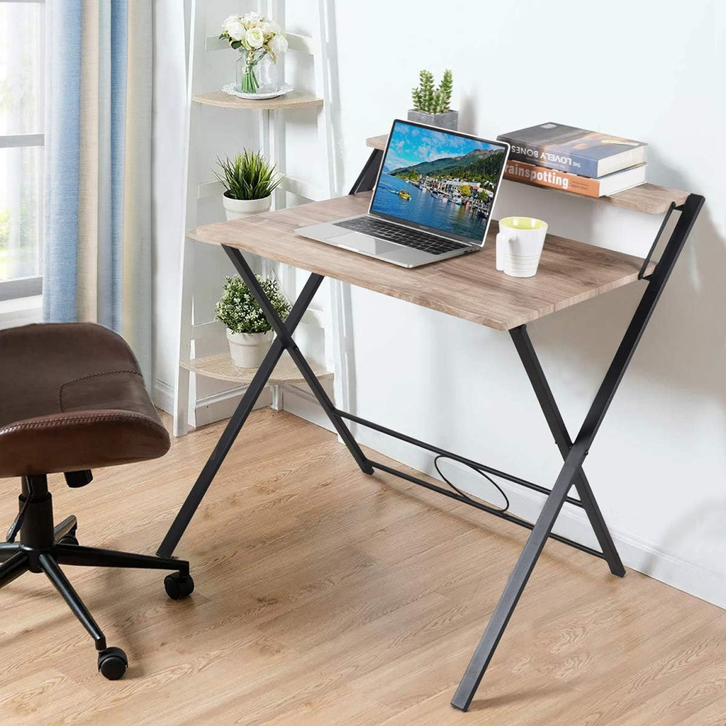 Computer Desk with Storage Shelf, Oak White, 39.4x18.9x35.4in, Pack of 2 D5195