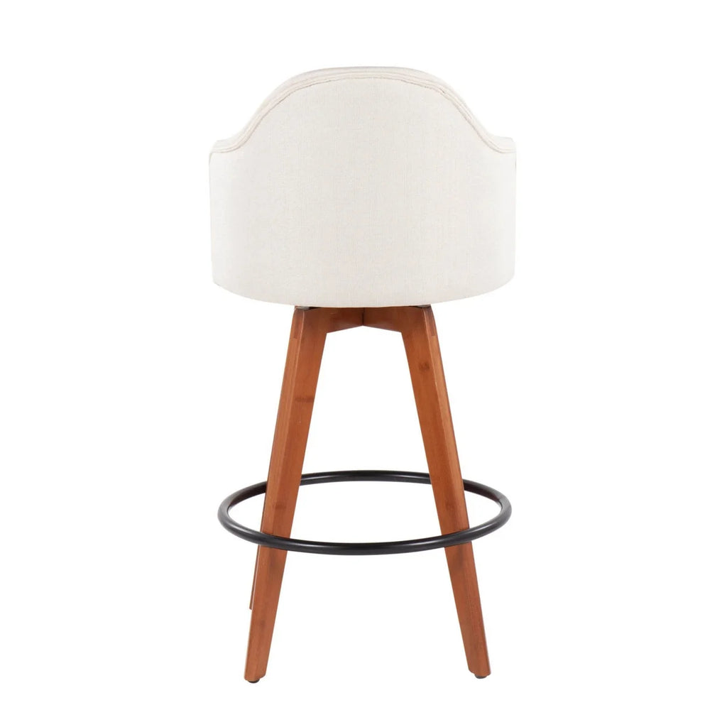 Cream Fabric Counter Stool With Walnut Bamboo Legs And Black Metal Footrest F528