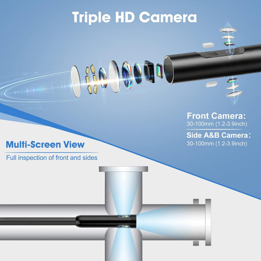 Triple Lens Endoscope Camera with 5 Inch IPS Screen and 16.5ft Semi-Rigid Cable N70286