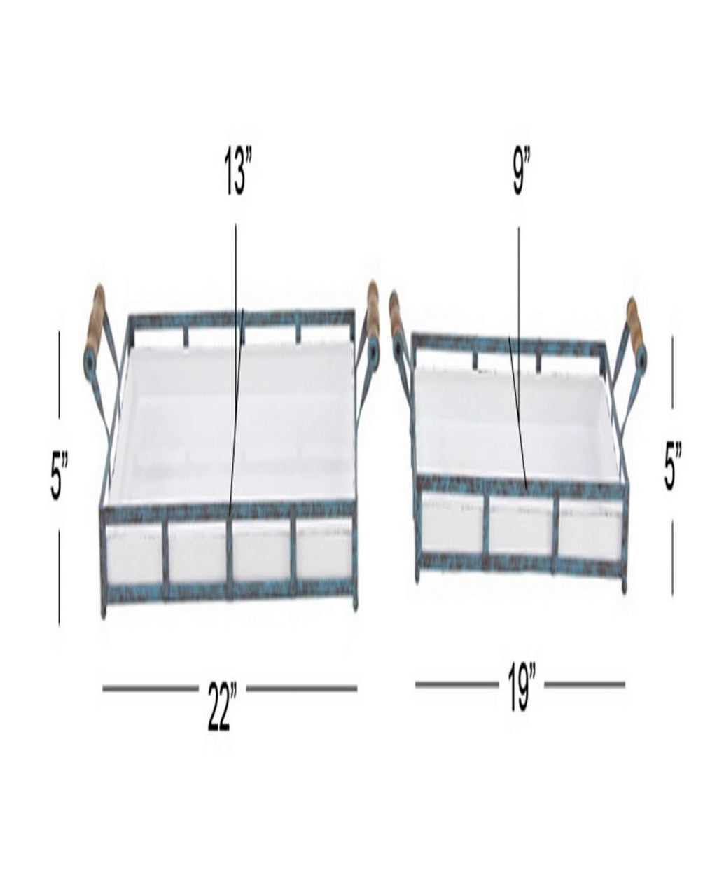 Set of 2 Blue Metal Farmhouse Tray K5309