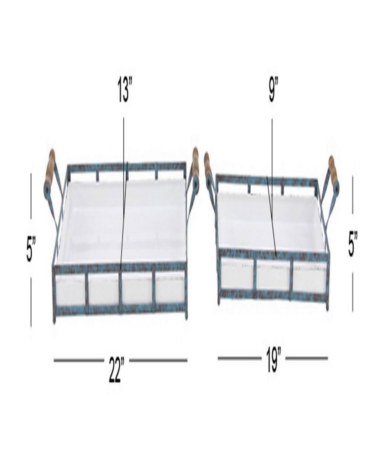 Set of 2 Blue Metal Farmhouse Tray K5309
