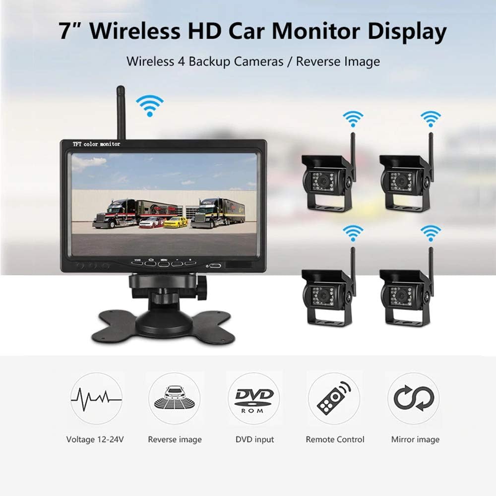 4pcs Wireless Vehicle Backup Cameras Plus 7 Monitor Parking Assistance System D887276