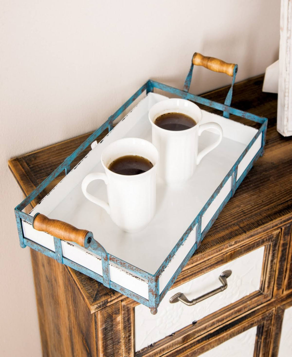 Set of 2 Blue Metal Farmhouse Tray K5309