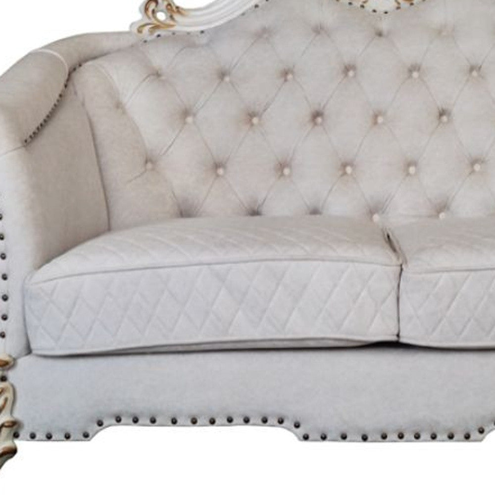 Ivory & Pearl Velvet Love Seat Sofa with Toss Pillows L98863